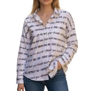 Dixie Black and White Oversized Printed Button Shirt(Size Small)